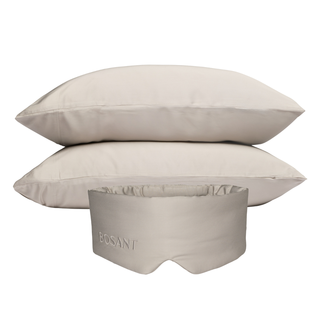 Paketgeschäft: Grauschlafmaske x Kissenbezüge